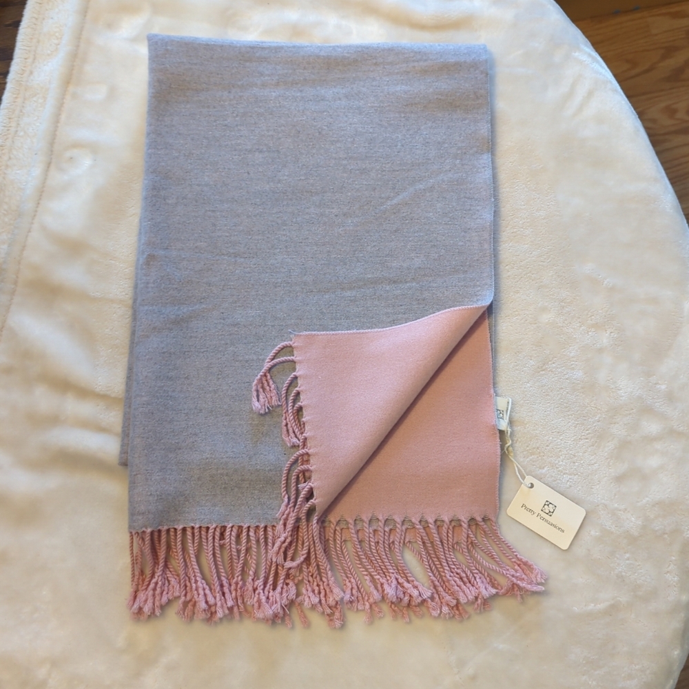 Pretty Persuasions Reversible Pink & Gray Blanket Shawl Scarf Wrap NWT